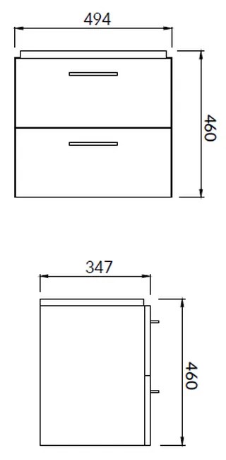 Set dulap baie suspendat Lara 2 sertare cu lavoar Cersanit Mille Slim, 50 cm, Nuc Nuc, 500x460 mm