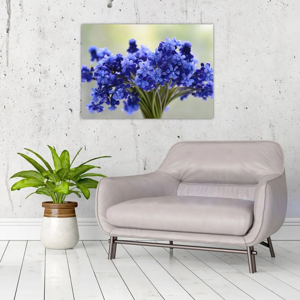 Tablou pe sticlă buchet cu flori albastre (70x50 cm)