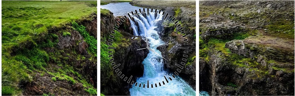 Tablou - Cascada intre stânci (cu ceas) (90x30 cm)