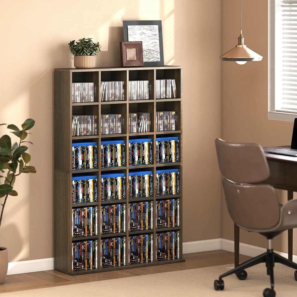 HOMCOM Mobilier de depozitare multimedia 456 CD/ 336 DVD - bibliotecă din lemn cu rafturi reglabile, 89 x 130,5 cm, maro | Aosom Romania