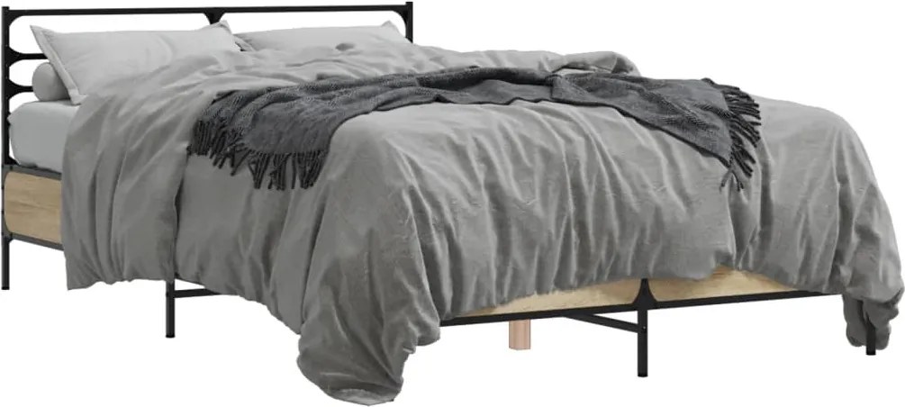 vidaXL Cadru de pat, stejar sonoma, 120x190cm, lemn prelucrat și metal