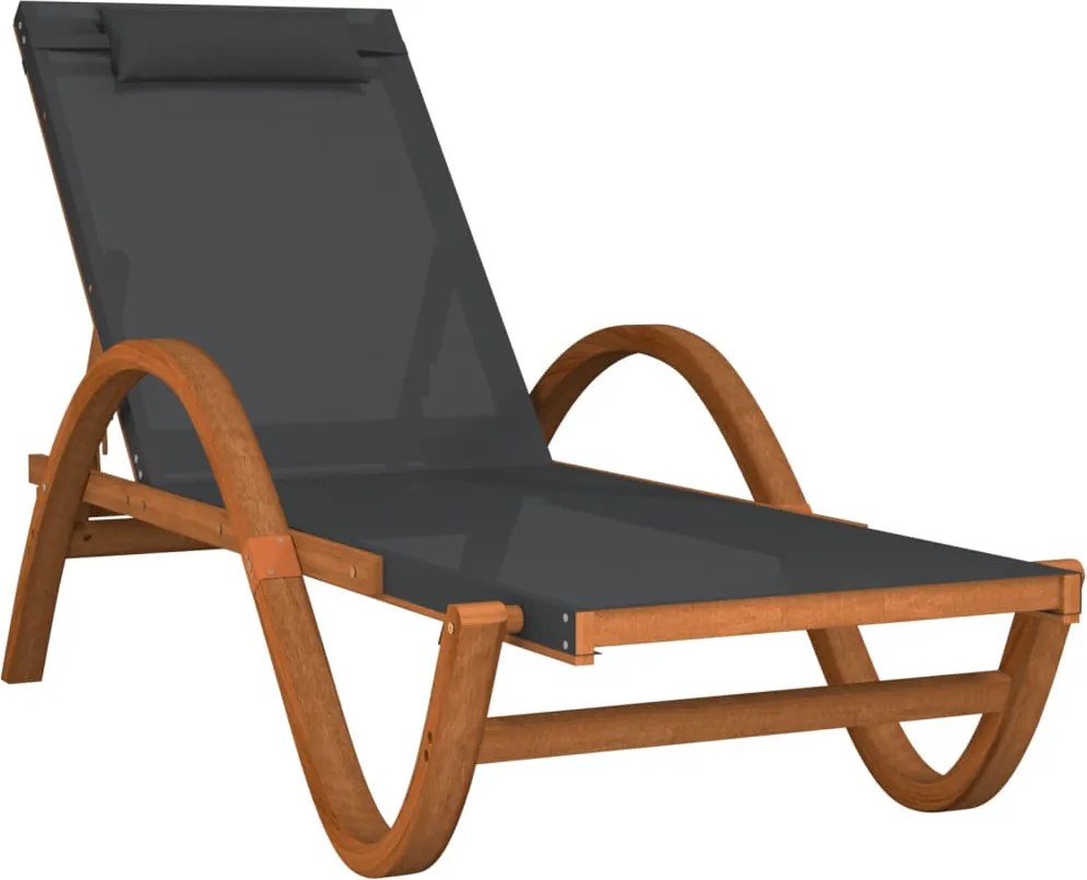 vidaXL Șezlong cu pernă, gri, textilenă și lemn masiv de plop
