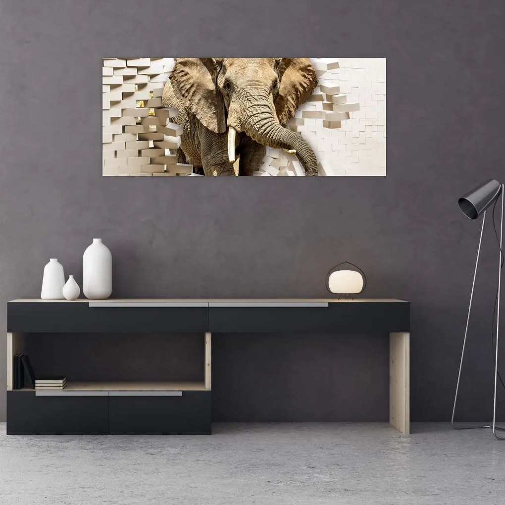 Tablou - Elefant spârgând peretele (120x50 cm)