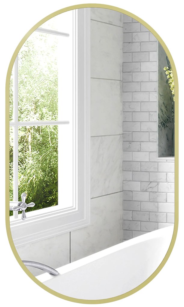 HOMCOM Marele miroir oval de perete cu cadru din aluminiu în stil minimalist, montaj vertical sau orizontal cu 3 cârlige, 40 x 70 cm, auriu | Aosom Romania