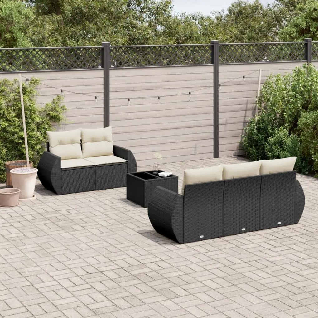 3253433 vidaXL Set mobilier de grădină cu perne, 6 piese, negru, poliratan