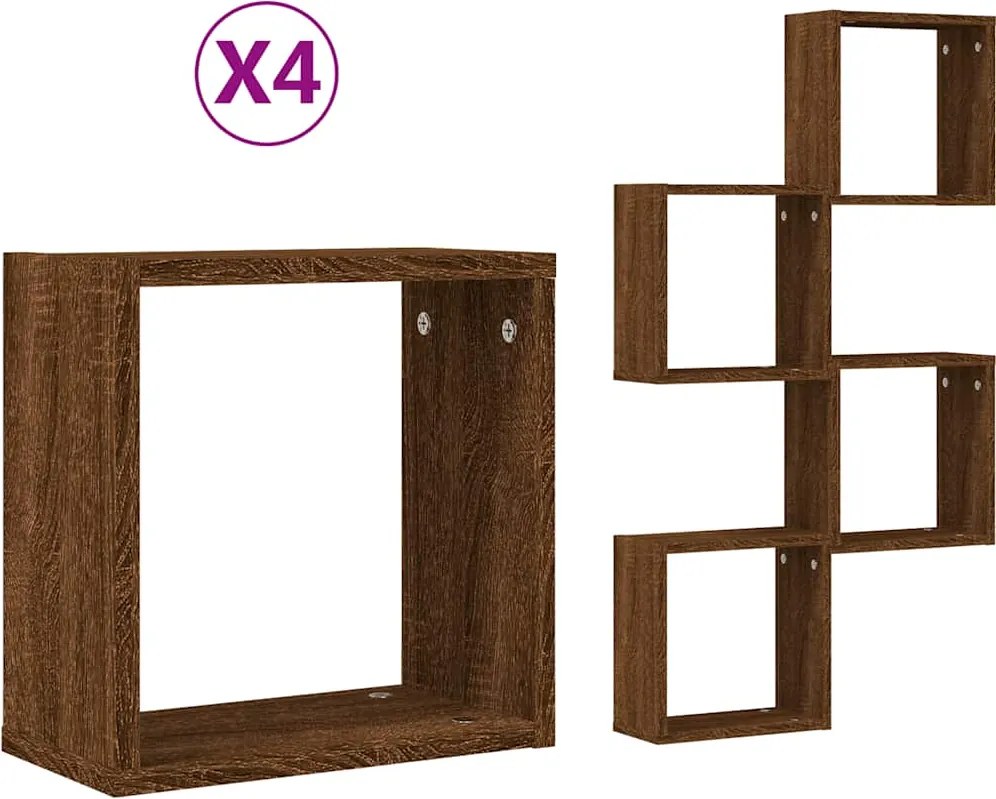 vidaXL Rafturi cuburi de perete 4 buc Stejar maro 30x15x30 cm