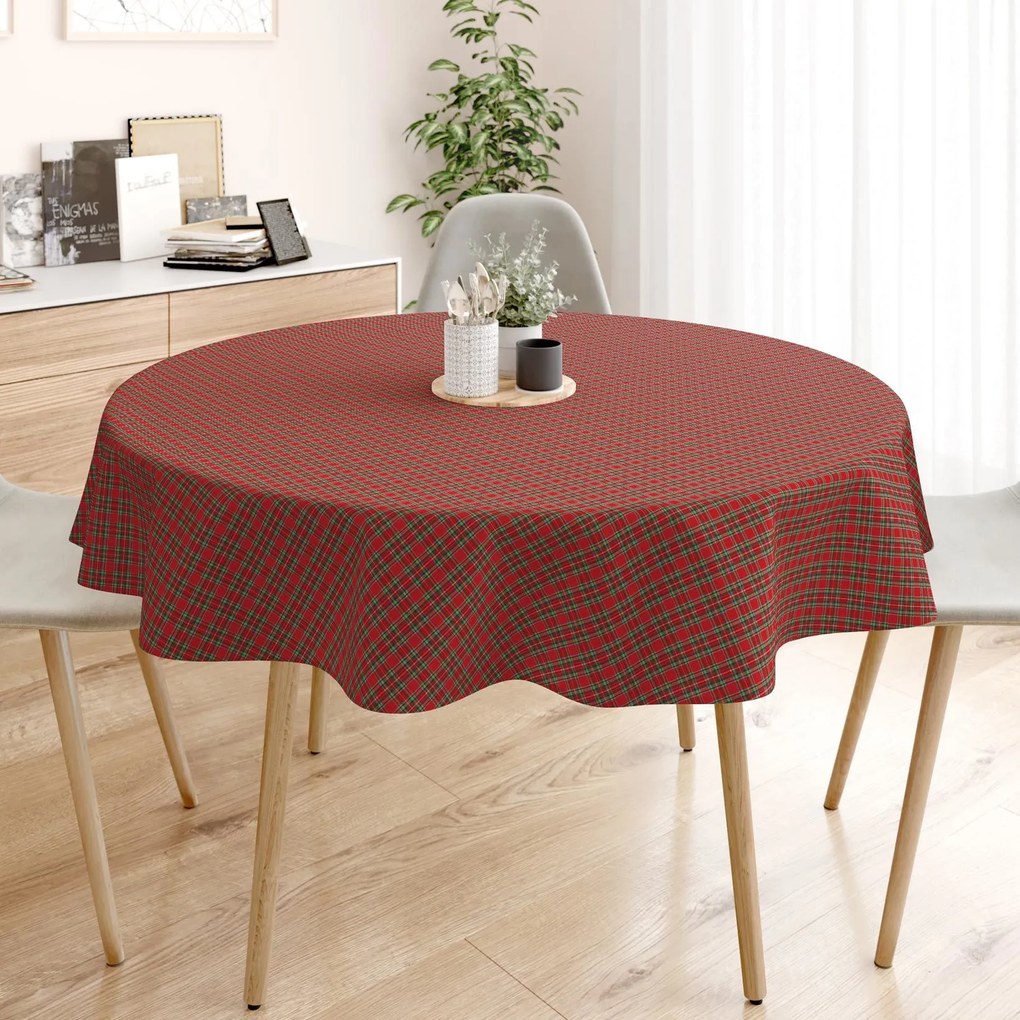 Goldea față de masă decorativă loneta - carouri mici roșii - rotundă Ø 90 cm