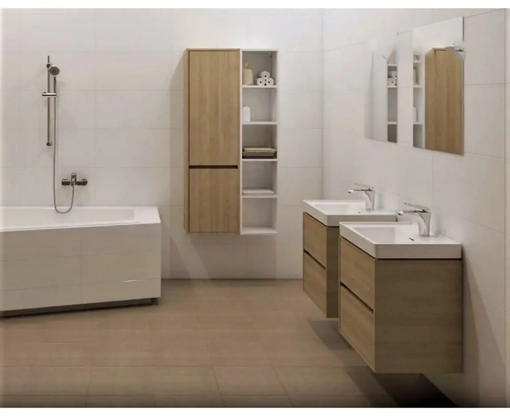 Dulap baie suspendat Cersanit Crea pentru lavoar incastrabil, 80 cm, stejar Stejar