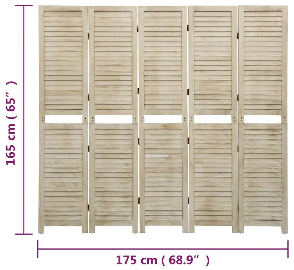 Paravan de camera cu 5 panouri, 175x165 cm,lemn masiv Paulownia 175 x 165 cm, 1