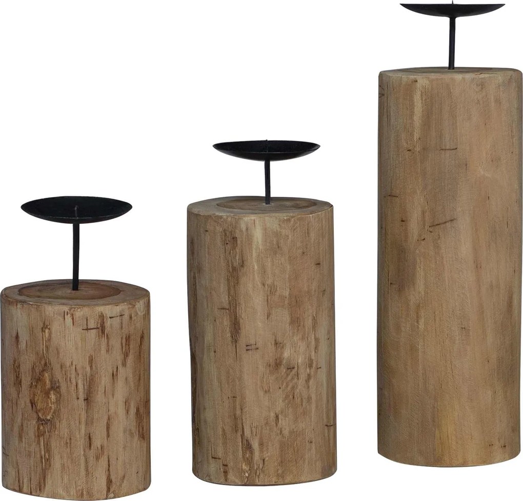 vidaXL Suport pentru lumânări 3 pcs natural Lemn masiv de tec