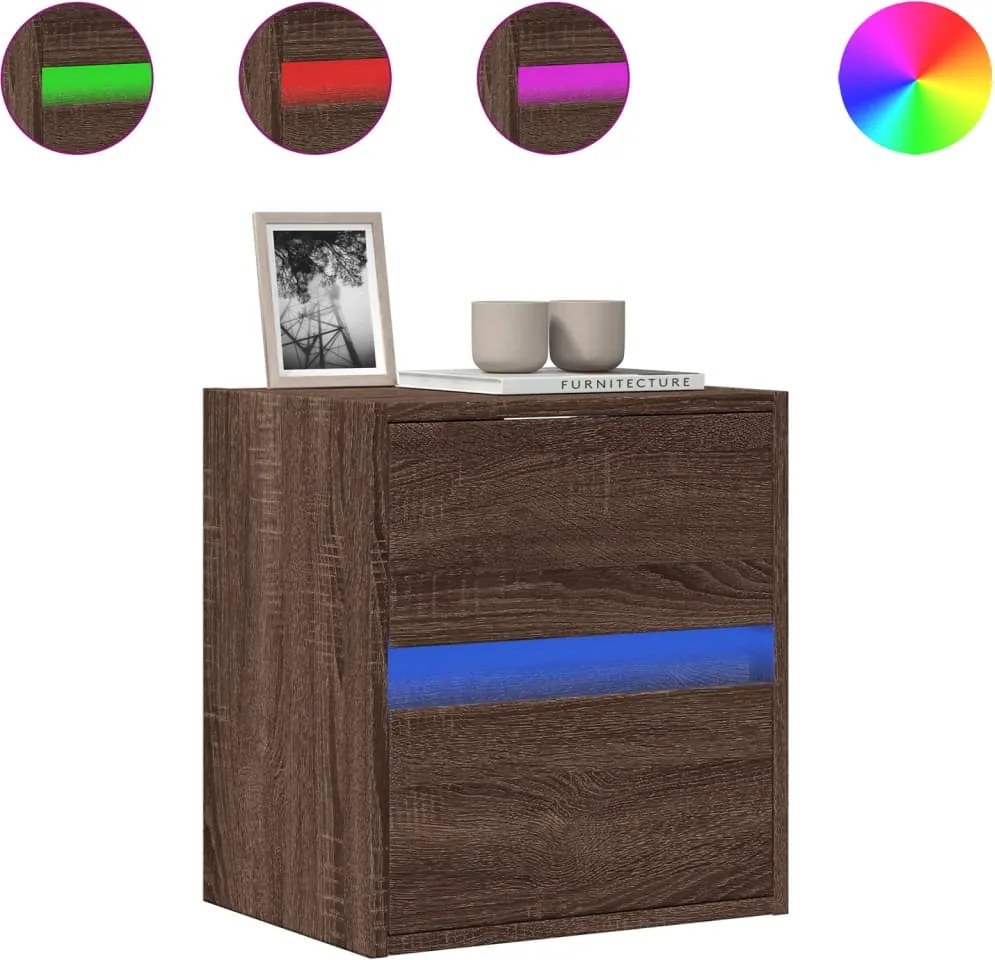 vidaXL Comodă TV de perete cu lumini LED, stejar maro, 41x31x45 cm