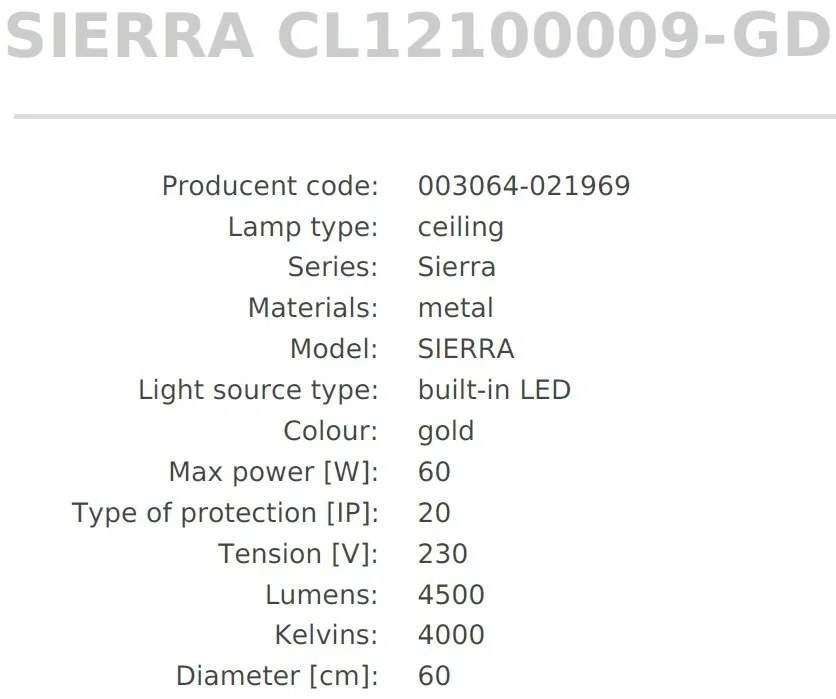 Plafoniera LED moderna SIERRA auriu, diametru 60cm