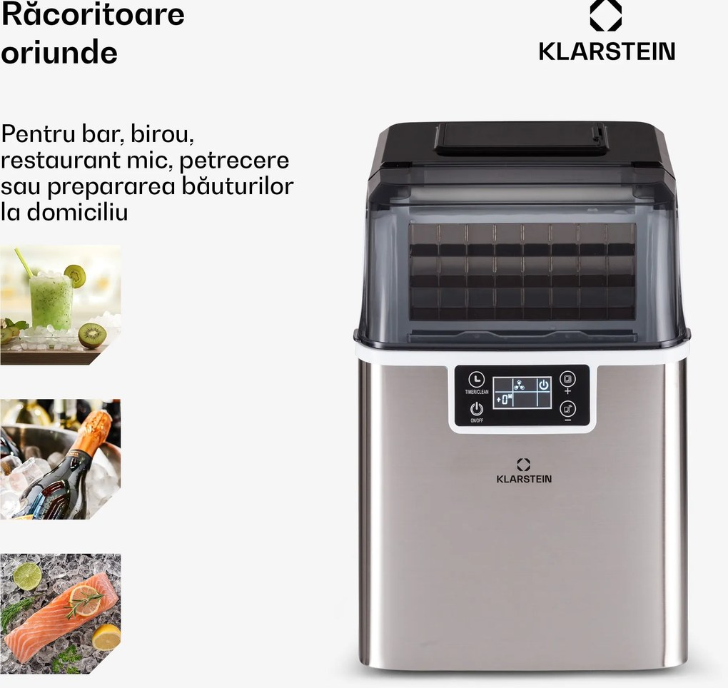 Klarstein Chios, aparat de făcut cuburi de gheață, 20 kg/24 h, Auto-Clean, rezervor de apă de 3,2 litri