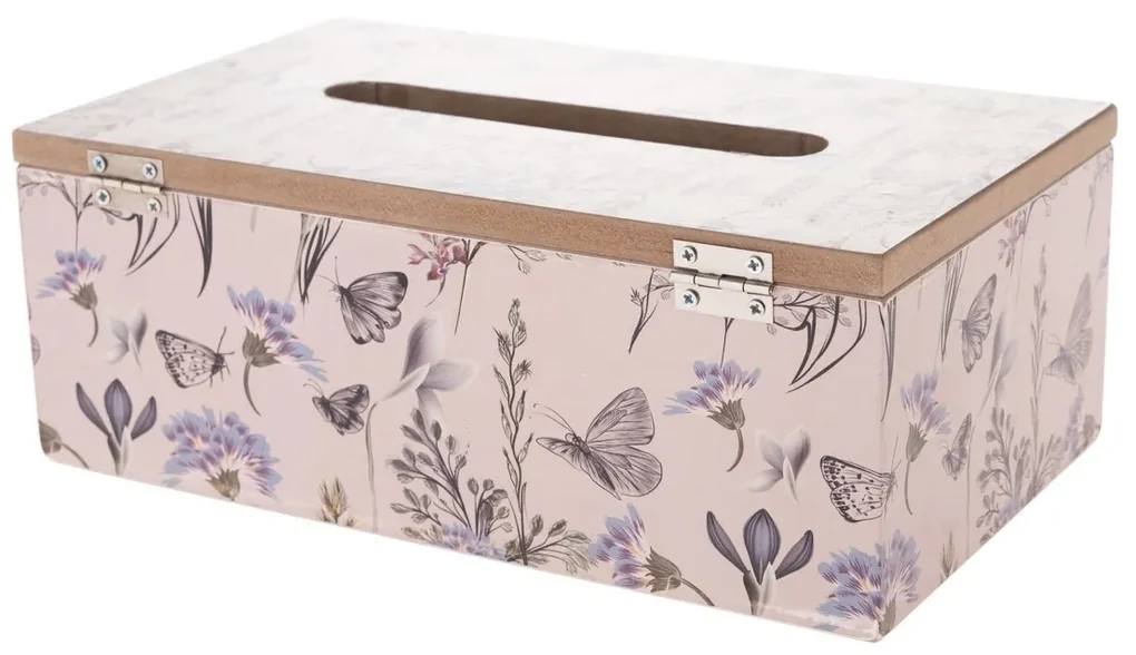 Cutie de lemn pentru batiste Pinkie roz,24 x 9 x 14 cm