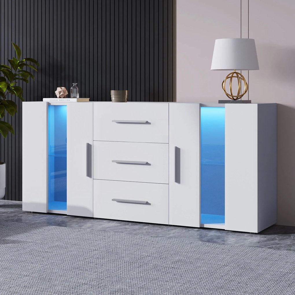 Comodă modernă cu lumini LED multicolore, Alb | Aosom Romania