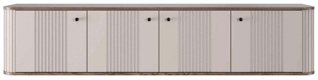 Comodă TV suspendată Vesper 4D 187 cm - cașmir / nuc / mânere negre