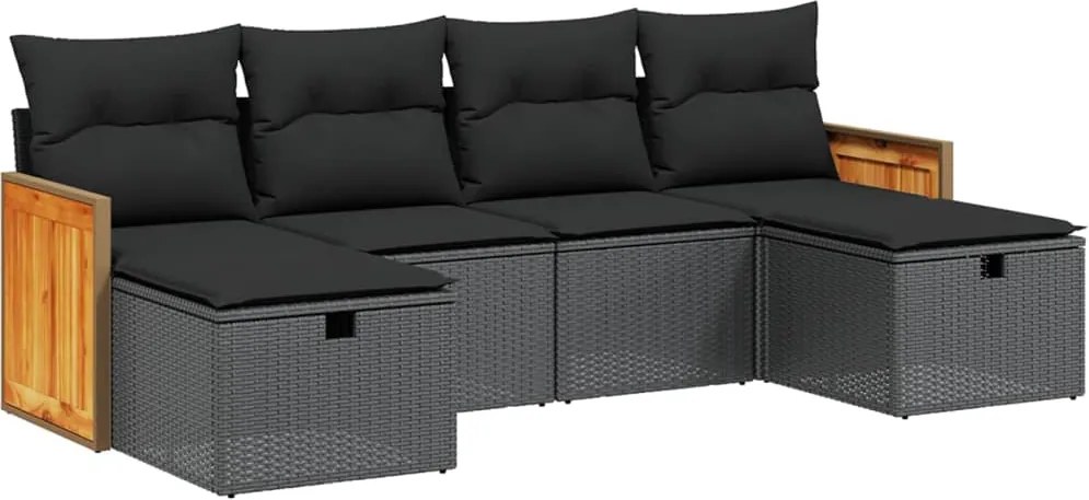 vidaXL Set mobilier de grădină cu perne, 6 piese, negru, poliratan