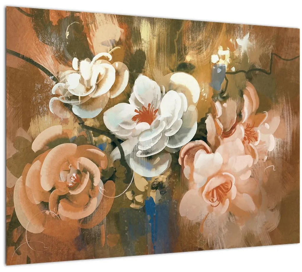 Tablou pe sticlă - Buchet de flori pictat (70x50 cm)