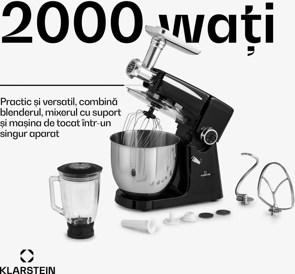 Klarstein Renata Rossa, robot de bucătărie, 3 în 1 2000 W / 2,7 PS, 10 litri, oțel inoxidabil, fără BPA