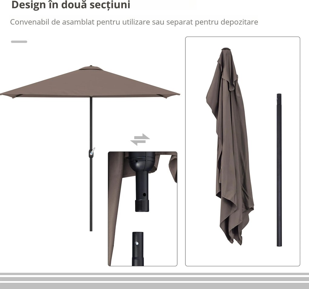 Outsunny Umbrelă Perete Semi Circulară Deschidere Manivela Economie Spațiu Terasă Balcon Cafeniu | Aosom Romania
