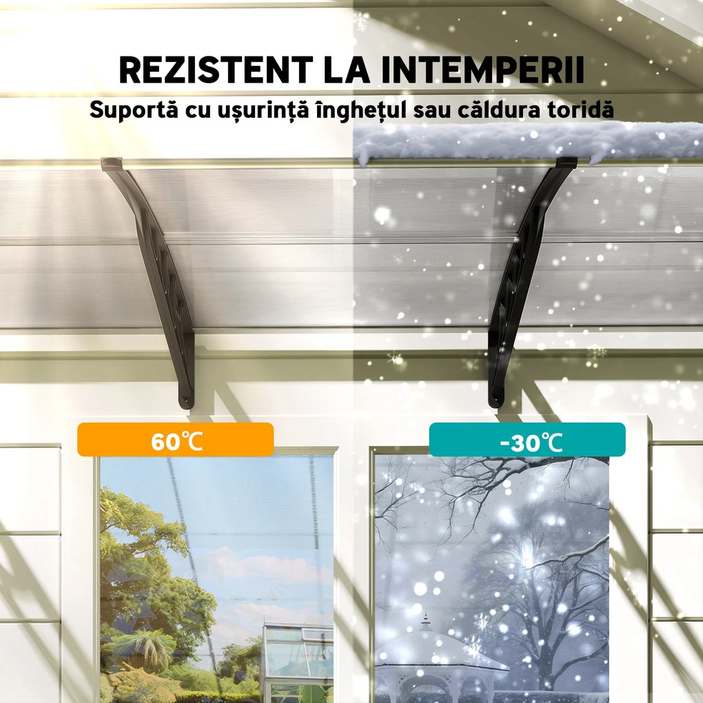 Outsunny Acoperiș din Policarbonat și Aluminiu pentru Balcoane, Ferestre și Uși, Pensilină Exterioară cu Suport din PP, 303x96x27 cm, Transparent