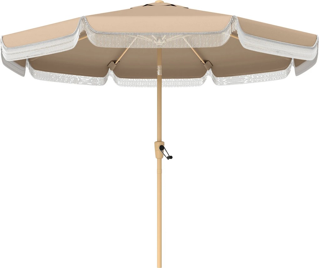 Outsunny Umbrelă de grădină pentru exterior 266 cm, umbrelă înclinabilă, franjuri, manivelă, 8 nervuri, țesătură poliester 180 g/m², kaki | Aosom Romania