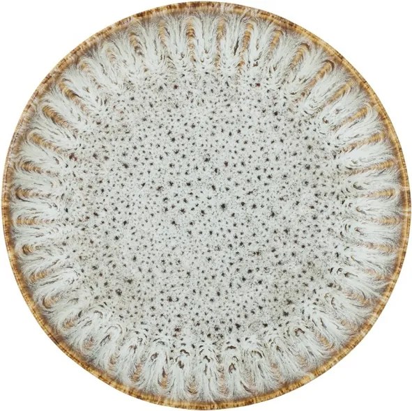 Farfurie din ceramică artizanală verde perlat cu striații fine și accente rustice, 17×2,5 cm, „Fleur"