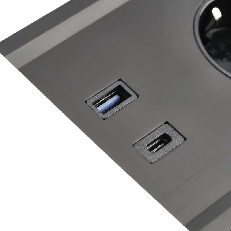 Priza incorporabila in blat Prestino GTV, 2 prize Schuko, USB A + C, HDMI, RJ45, alb, 310 x 100 mm Aluminiu plastic, Alb, L:310 mm; l:100 mm; H:58