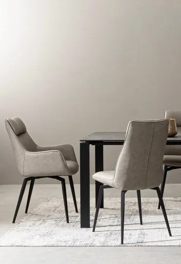 Scaun dining taupe din piele ecologica si metal, Lawrence Bizzotto