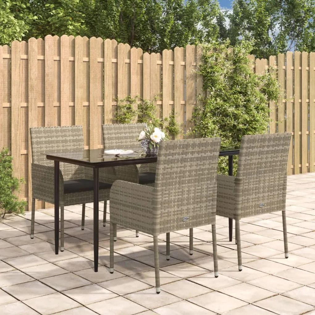 3185151 vidaXL Set mobilier grădină cu perne, 5 piese, negru și gri, poliratan
