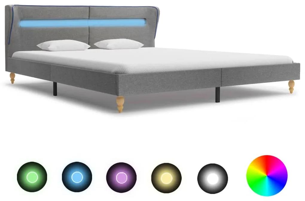 280601 vidaXL Cadru pat cu LED-uri, gri deschis, 180x200 cm, material textil