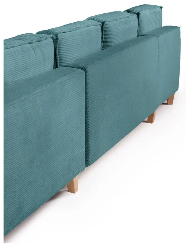 Colțar turcoaz extensibil cu tapițerie din catifea reiată (cu colț pe partea dreaptă/în formă de "U") Tori – Bonami Selection