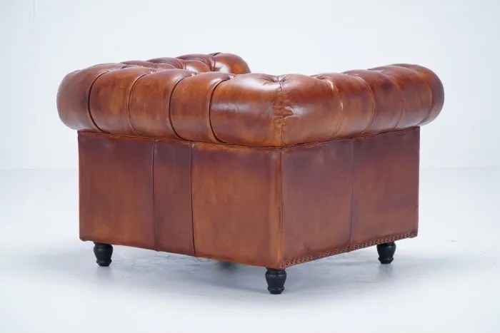 Fotoliu Chesterfield din piele naturala maro, "Classic Chic"