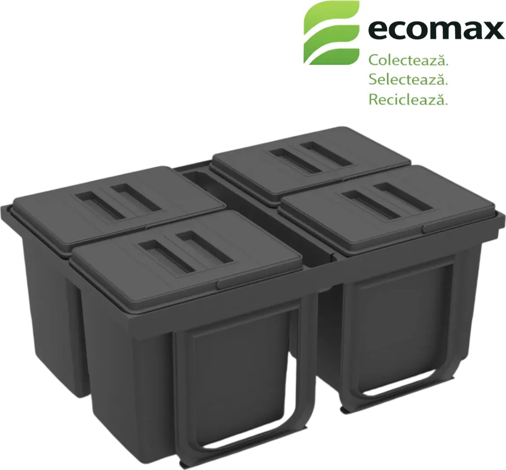 Cos gunoi incorporabil in sertar, Jazz 75 Ecomax, colectare selectiva, gri antracit, 4 x 15 l + 1 x 3 l Polipropilena, L:690 mm; A:460 mm; H:300 mm,
