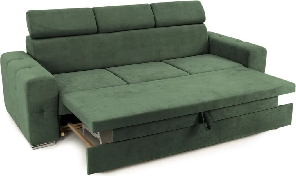 Canapea Extensibilă 3 locuri BELLAGIO, cu tetiere reglabile, 242x95x99 cm, Verde-Enjoy
