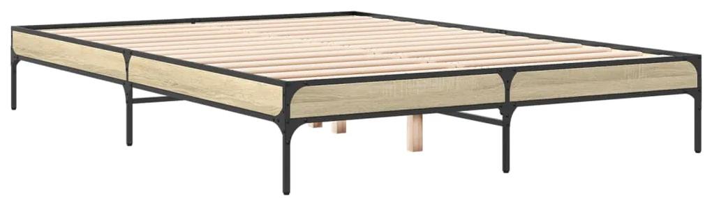 845007 vidaXL Cadru de pat, stejar sonoma, 160x200cm, lemn prelucrat și metal