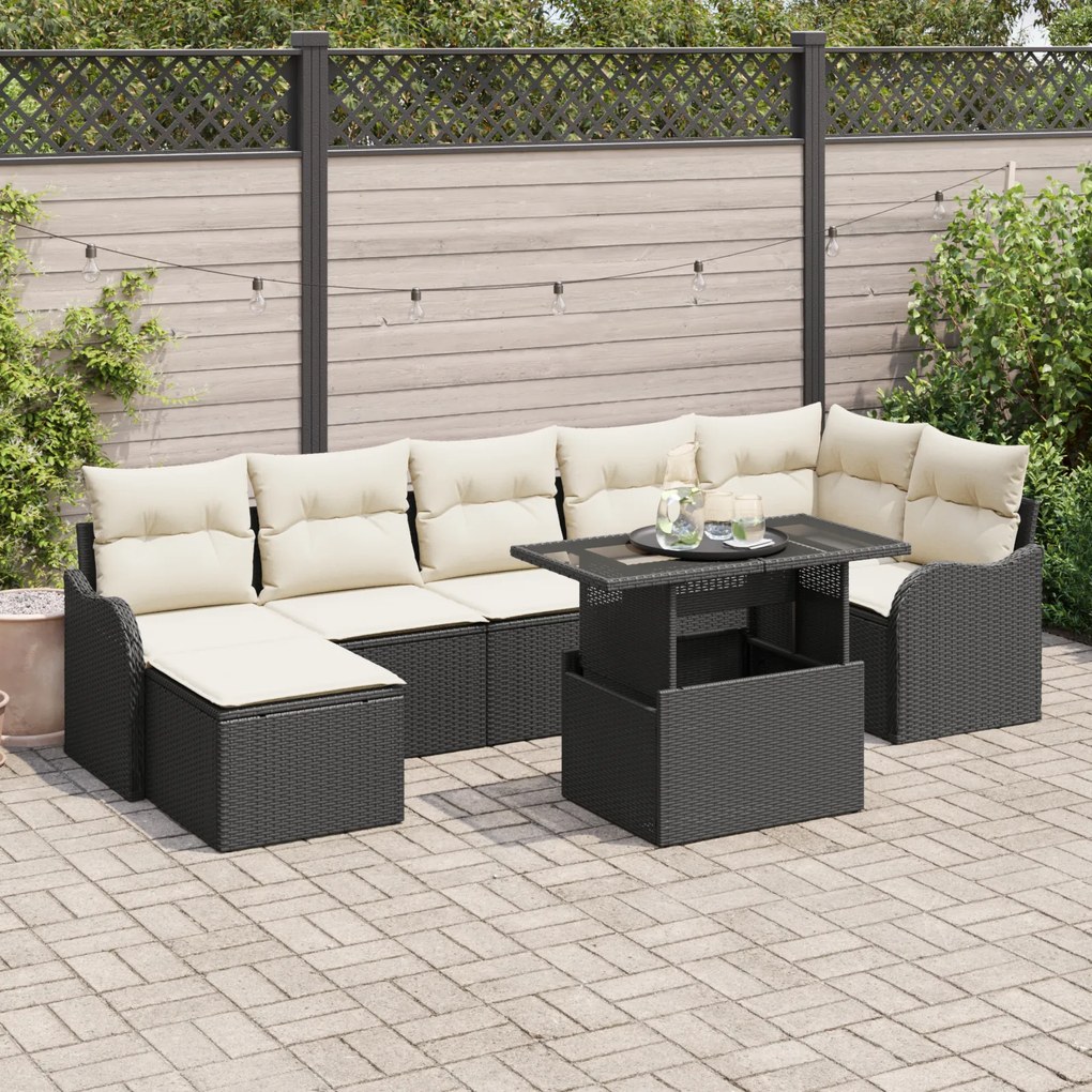 Set canapea grădină 8 piese cu perne Negru Ratan Polimer
