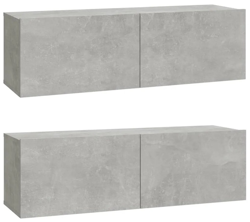 804548 vidaXL Dulapuri TV perete 2 buc. gri beton 100x30x30 cm lemn compozit