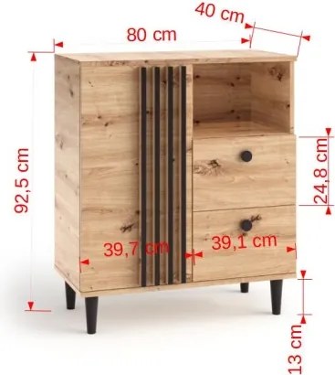 Comodă LIVIA 01 – 80x40x92.5 cm – Stejar Artisan