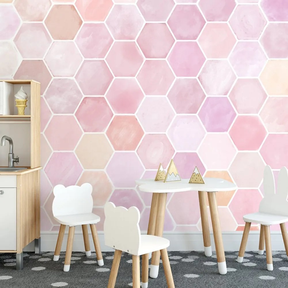 Tapet autoadeziv model hexagonal roz