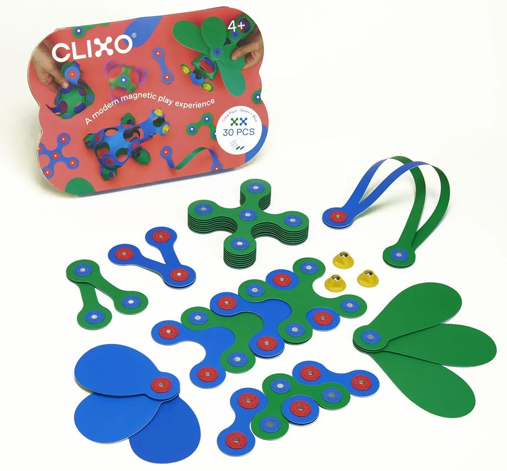 CLIXO® JOC MAGNETIC DE CONSTRUIT - CREW ALBASTRU & VERDE (30 PIESE) - CLIXO (CL-CREW-BG-1)