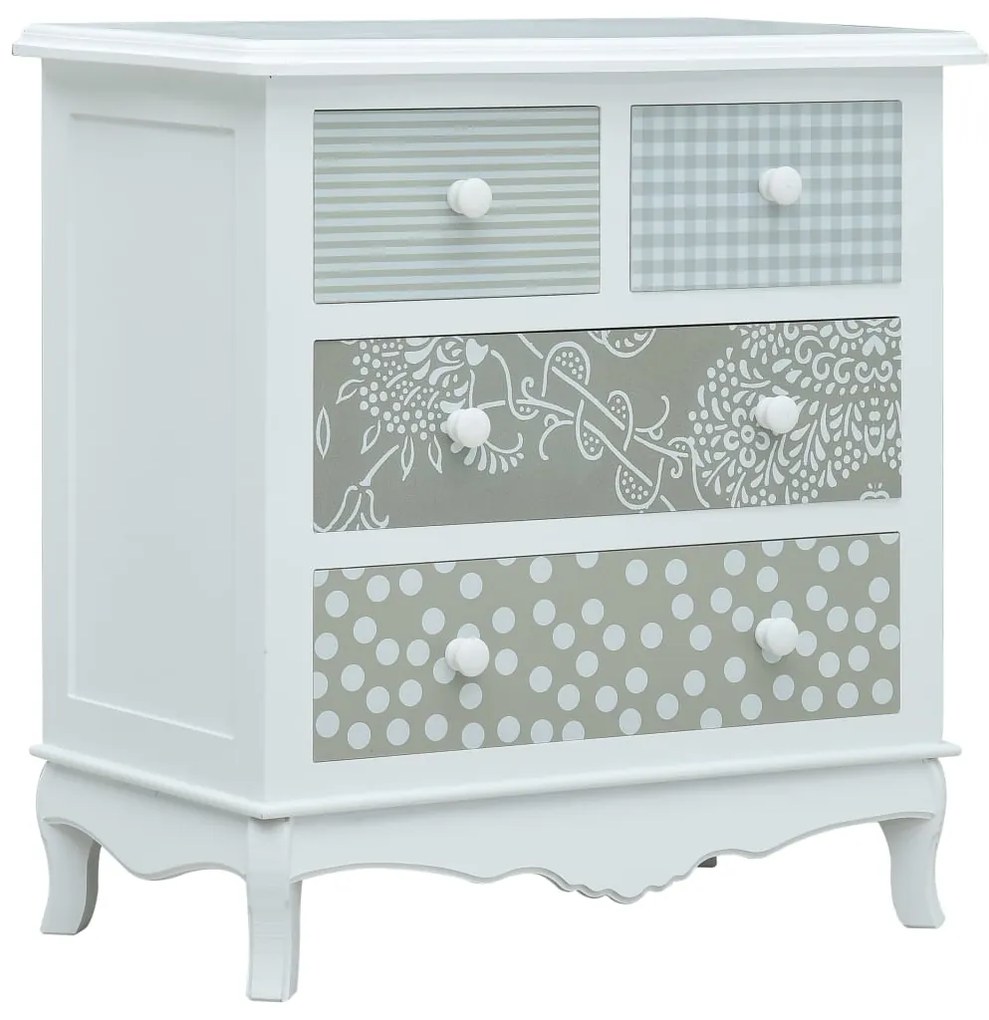 285770 vidaXL Servantă cu 4 sertare, alb și gri, 65,5 x 35 x 68 cm, MDF