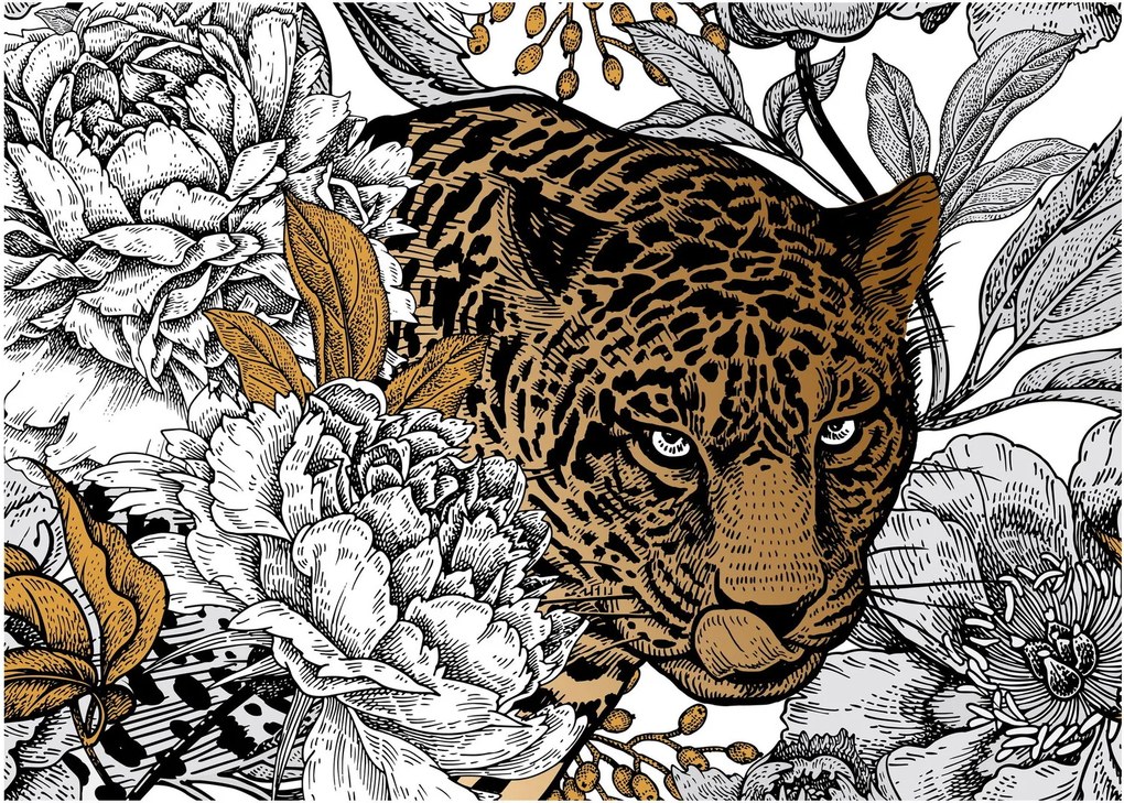Tablou - Leopard între flori (70x50 cm)