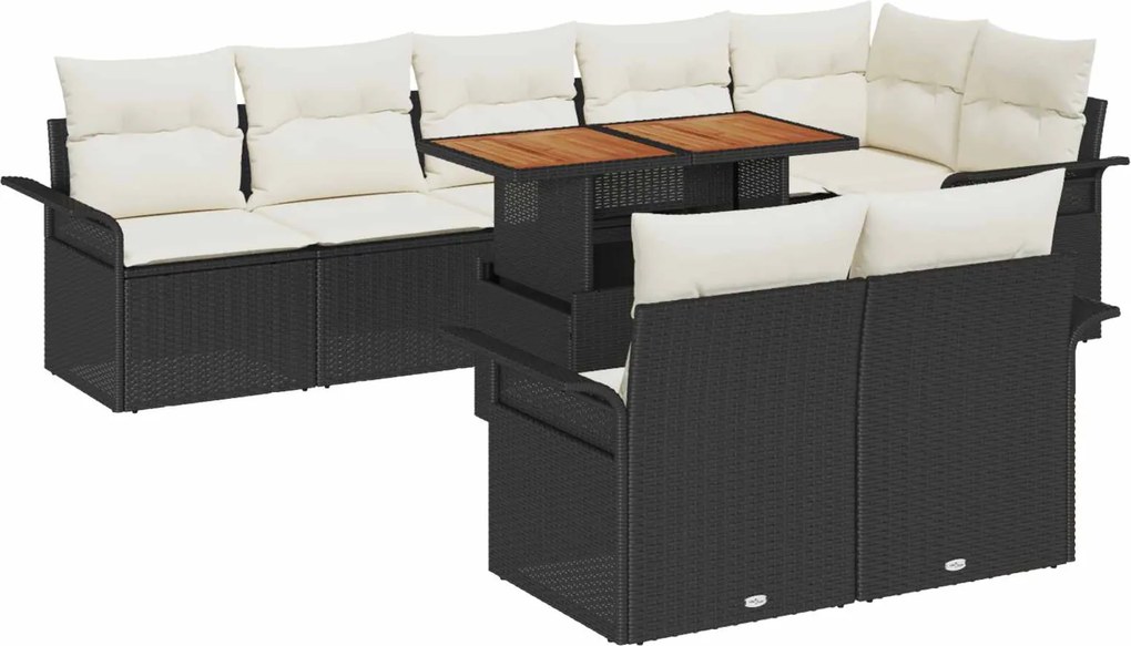 vidaXL Set de canapele pentru grădină 9 pcs Negru și Crem poliratan