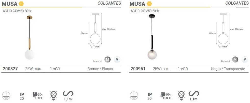 Pendul design modern MUSA transparent/negru