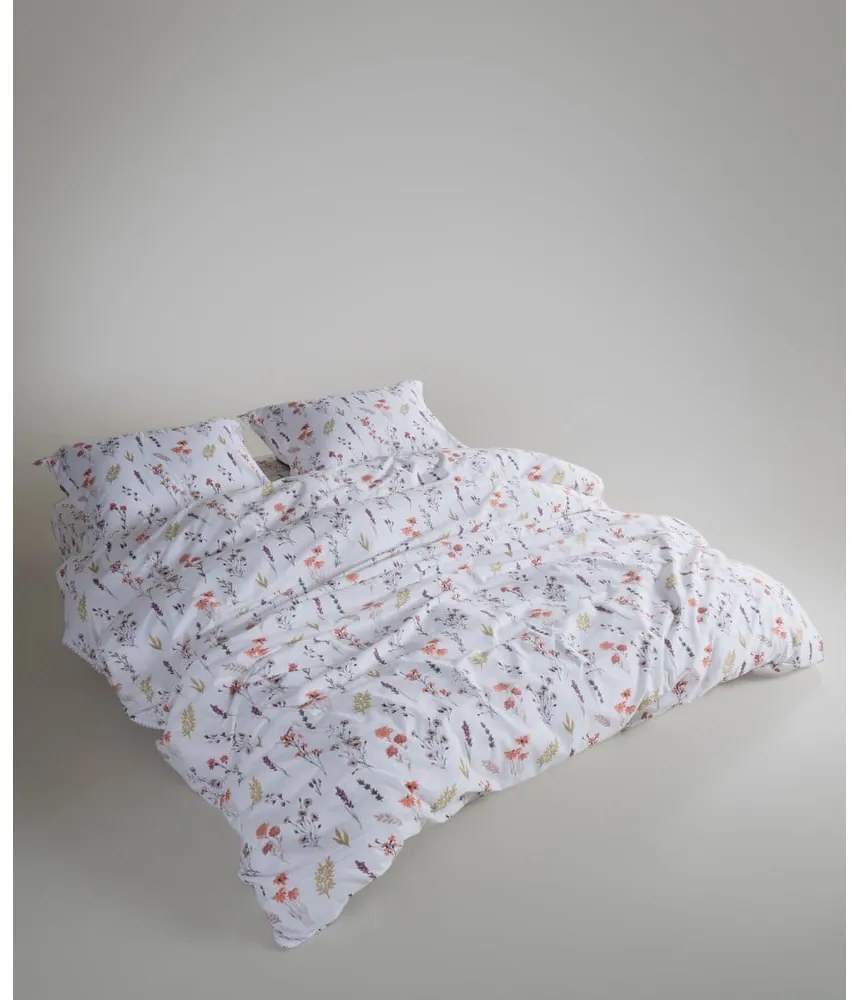 Lenjerie de pat albă din bumbac ranforcé pentru pat de o persoană 140x200 cm Floral Dance Autumn – Mila Home Luxury