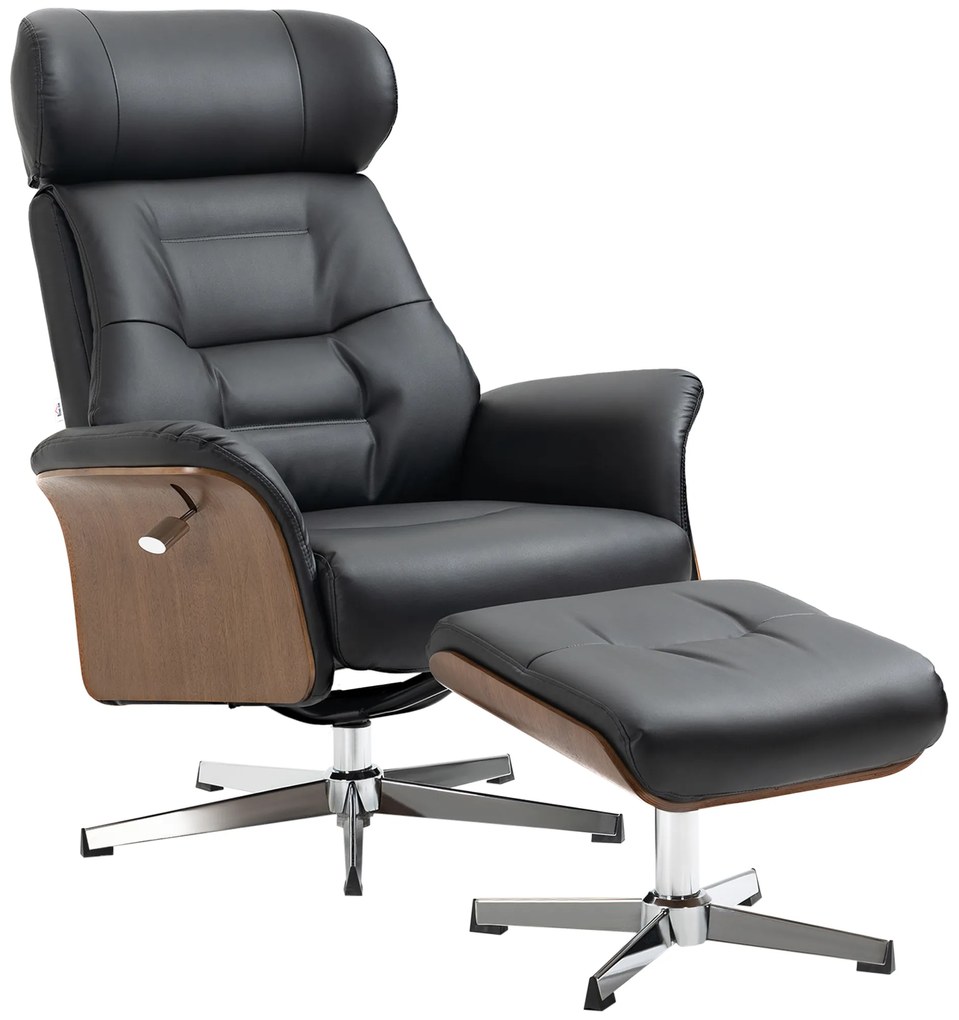 HOMCOM Fotoliu relax cu suport pentru picioare, fotoliu de relaxare cu spătar înclinabil, tetieră reglabilă, 80x84x108 cm, negru | Aosom Romania