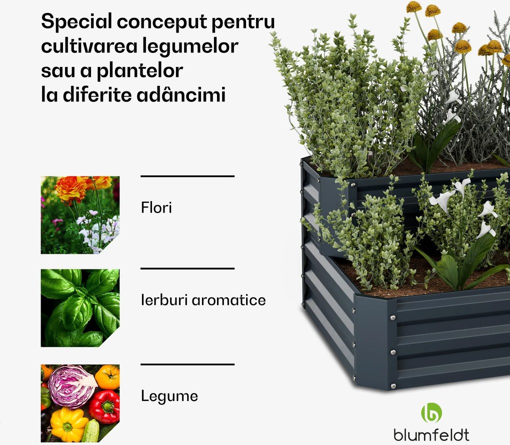 Blumfeldt Ghiveciul High Grow, 2 nivele , rezistent la intemperii, rezistent la coroziune, robust, 405 L