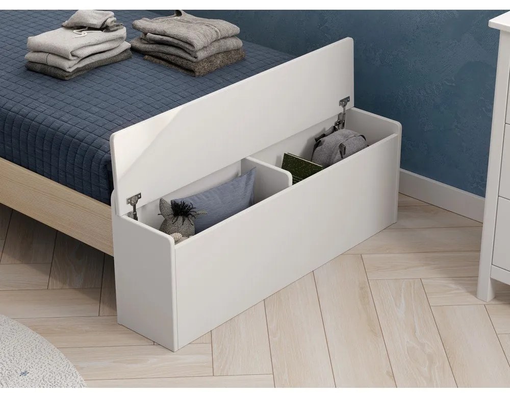 Pat pentru copii alb/natural de tip casă cu aspect de lemn de pin cu spațiu de depozitare 90x190 cm Odessa – Marckeric