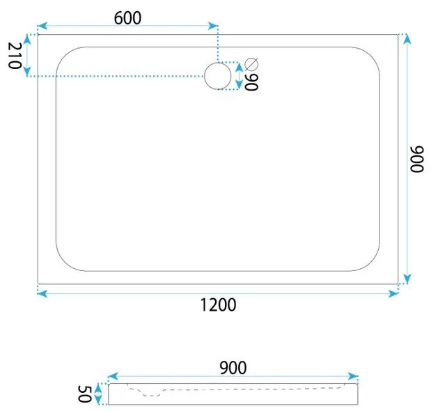 Cada pentru dus din acril Rea Belmond 90x120 alb